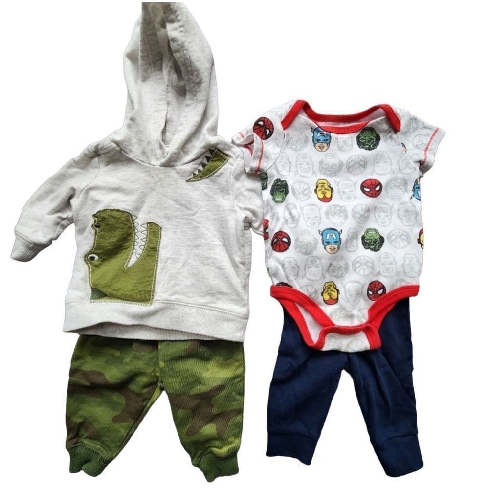 Marvel Carter's 2 outfits hooded sweatshirt camo pants Spider Man Hulk‎ 3 mos